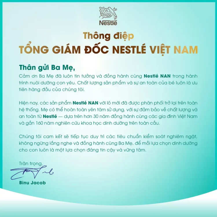  Hành động minh bạch và trách nhiệm của Nestlé trong sự việc sữa NAN thu hồi tự nguyện